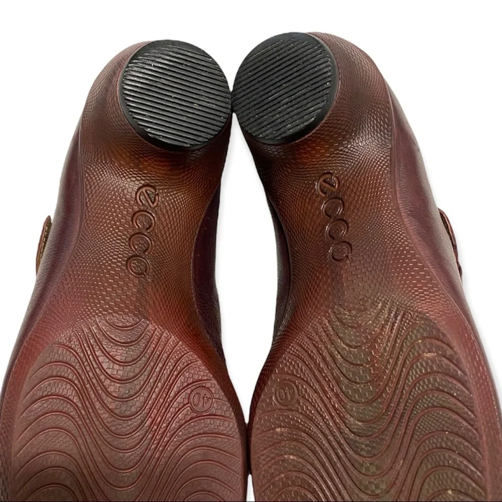 ECCO Maryjanes Sz 40 / 10 Red Burgundy Leather Clogs Strap & Buckle - Picture 11 of 11